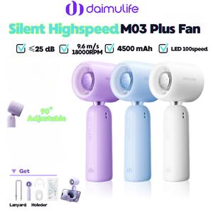 Daimulife M03PLUS 4500mAh Kipas Turbo Berkelajuan Tinggi | 9.6m/s 18000RPM low noise ≤25dB Portable Super High Speed Power Turbo ​​Fan | ​​Adjustment With LED Display Handheld Mini Portable Fan Outdoor for school with lanyard & holder