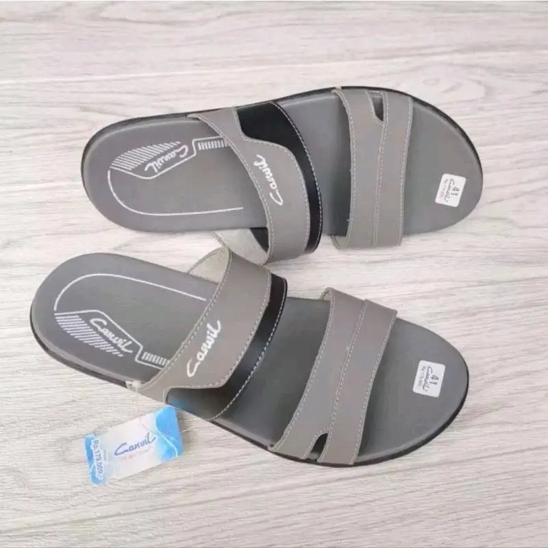 Sandal Pria Slop Pria Kulit Original 100% Sendal Casual Kekinian Laki Laki Terbaru Abu