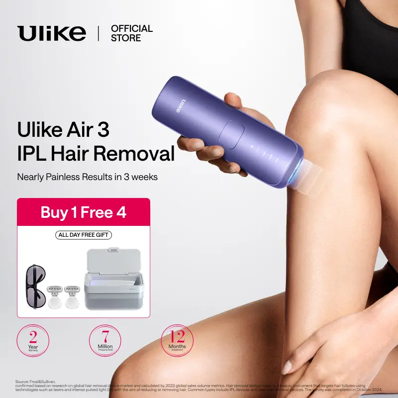 KOL VIDEO【BUY 1 FREE 3】NEW Ulike Sapphire AIR-3 IPL Laser Hair Removal Painless Results in 3 weeks and 0.7s/flash with automatic continuous