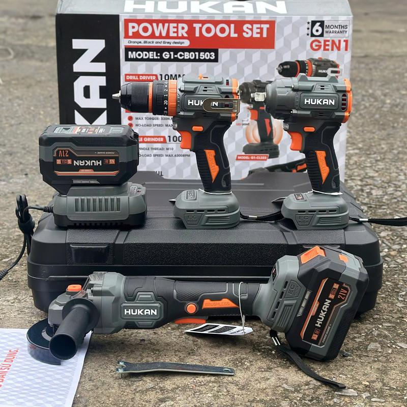  Combo 3 Máy Mài  Máy Bulong  Máy Khoan Hukan G1 - CB1503 Kèm 2 Pin 15 Cell Không Chổi Than Chân Pin Phổ Thông Chính Hãng Hukan 