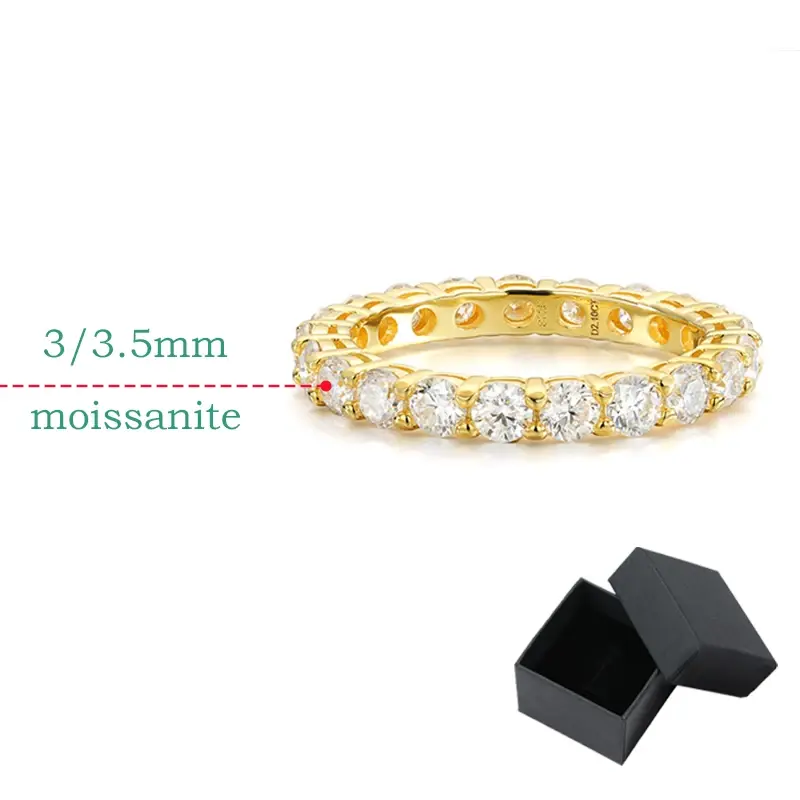 Smyoue 18k Gold Plated 3/3.5mm All Moissanite Diamond Rings for Women Wedding Full Eternity Bands 925 Sterling Si er Jewelry