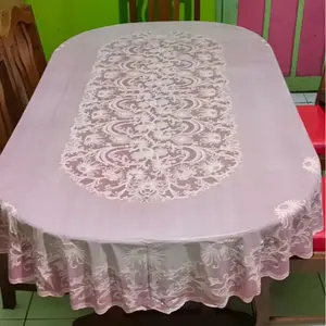 Taplak Meja Makan Jumbo Anti Air Lonjong Oval 6-8 Kursi Vinyl 150cm x 230cm Karet Lace Waterproof