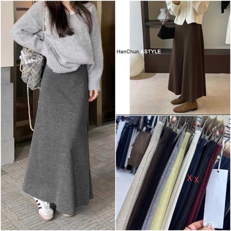 C8 Chân Dáng Dài Chữ A Có Độ Xoè Chân Váy Len Dáng Dài QC