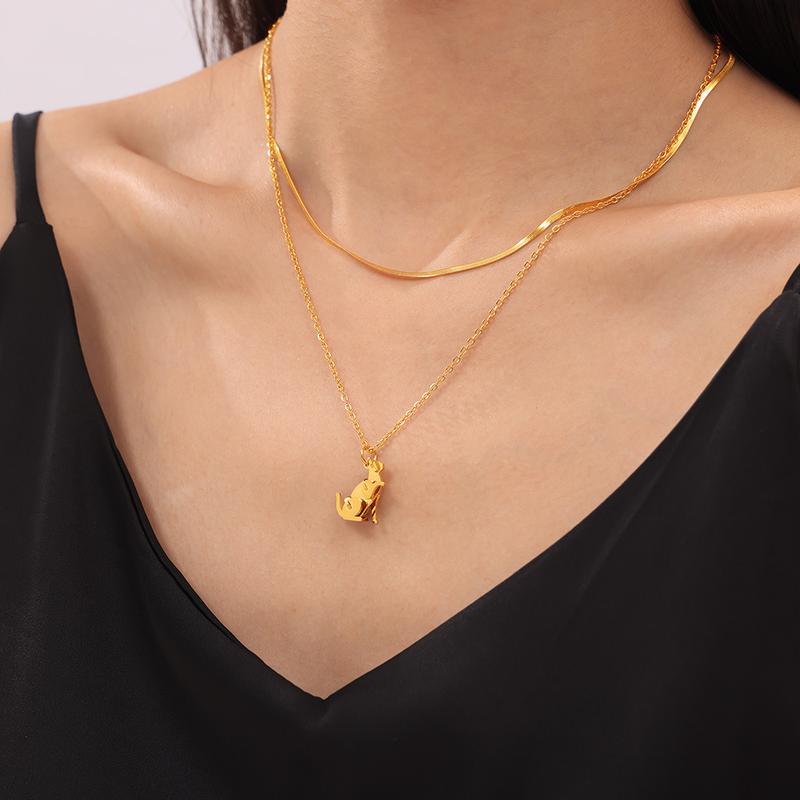 Robot Dog Cat Charm Necklace 18K Gold Plated Pendant Necklace for Women Fashion Jewelry Gifts Dainty Chain Necklace 0