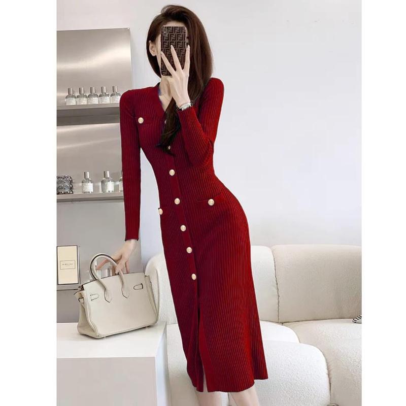 CHOICE - D8260# Aloura Knitted Button Midi Dress Import 5