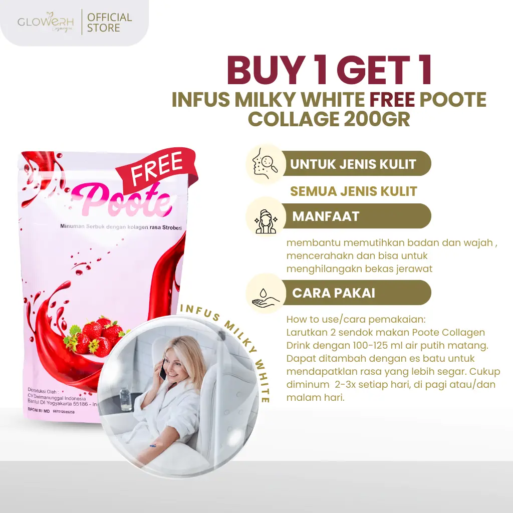 RH Glow Poote Collagen I Minuman Kolagen Pencerah Kulit I Beauty Suplement I Suplement Kesehatan Organik