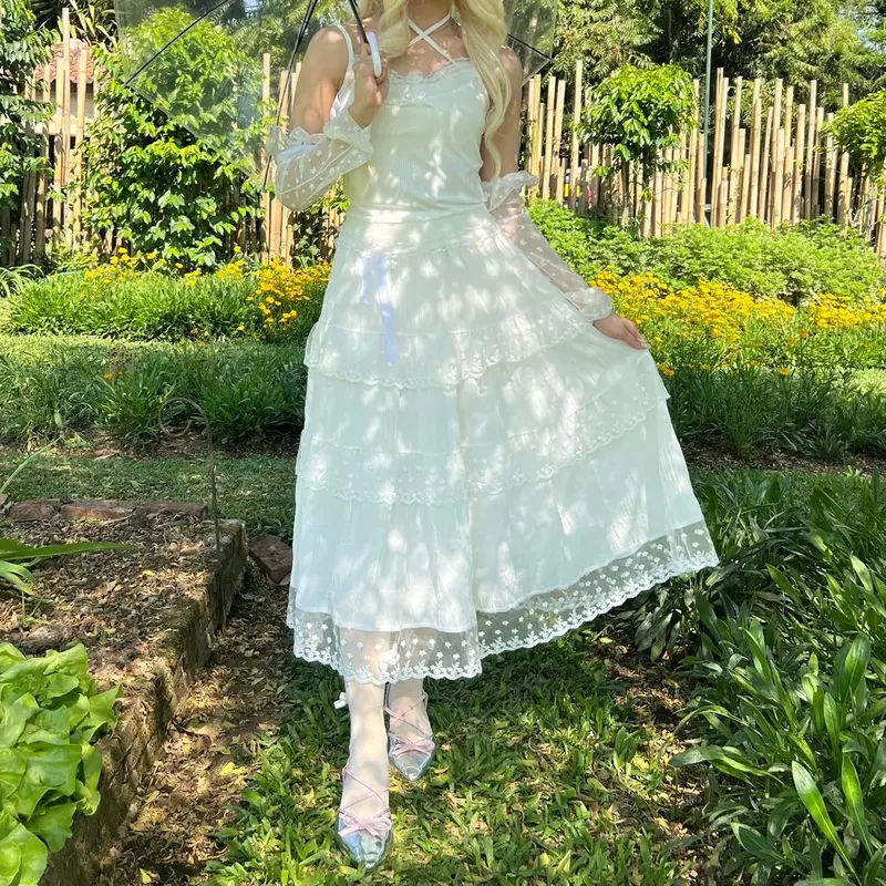 Juliette white tiered long skirt 2