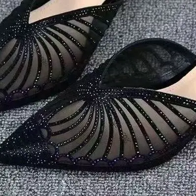 Giày Nữ Đính Đá Phong Cách Mới Mùa Hè, Giày Pha Lê Gót Mịn Dép Nữ khoét lỗ Dép Xỏ Ngón Gót Trung Bình Có Mũ Ngón Chân, Dép Thời Trang