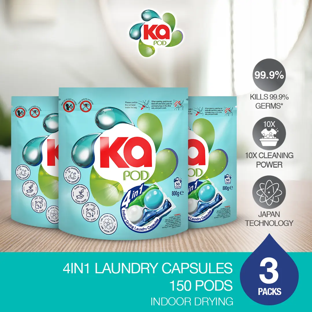 [NEW] Ka 4in1 Laundry Capsules Refill 50 Pods x 3 Packs – Indoor Drying