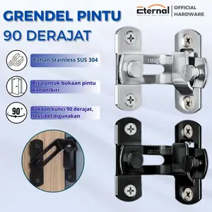 Grendel Pintu Kunci Sudut Siku Kait Slot Jendela Stainless 90 180 derajat  Lurus Slot Geser Hitam