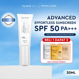 [AFF] [Free 2 Freebies] KYMM SKIN Advanced Effortless Sunscreen SPF 50 PA+++ | Hybrid Glass Skin Glow Finish for Normal to Dry In Vivo Tested | Perawatan Perlindungan Matahari Sunblock Tabir Surya Skin Barrier Kulit Kering Ceramide Mencerahkan