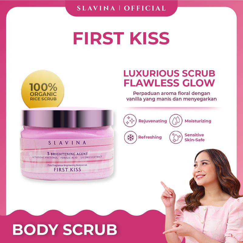 Product Introduction of SLAVINA Organic Rice Body Scrub First Kiss | scrub badan untuk menghilangkan bekas luka 1
