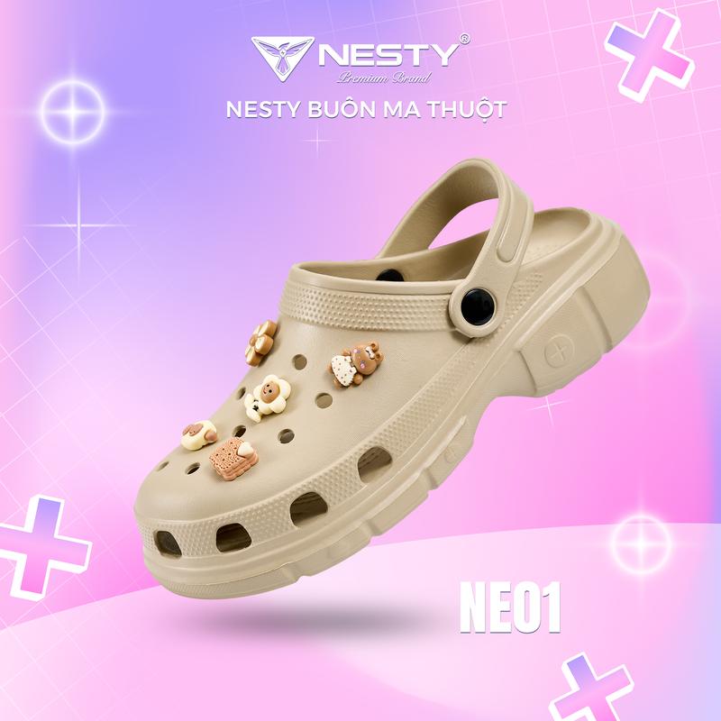  NE01  Tặng 10 charm 3D  Dép Sục Nam Nữ NESTY Kiểu Basic Đế Cao 5cm Mềm Chống Trượt có fullsize cho cả gia đình 