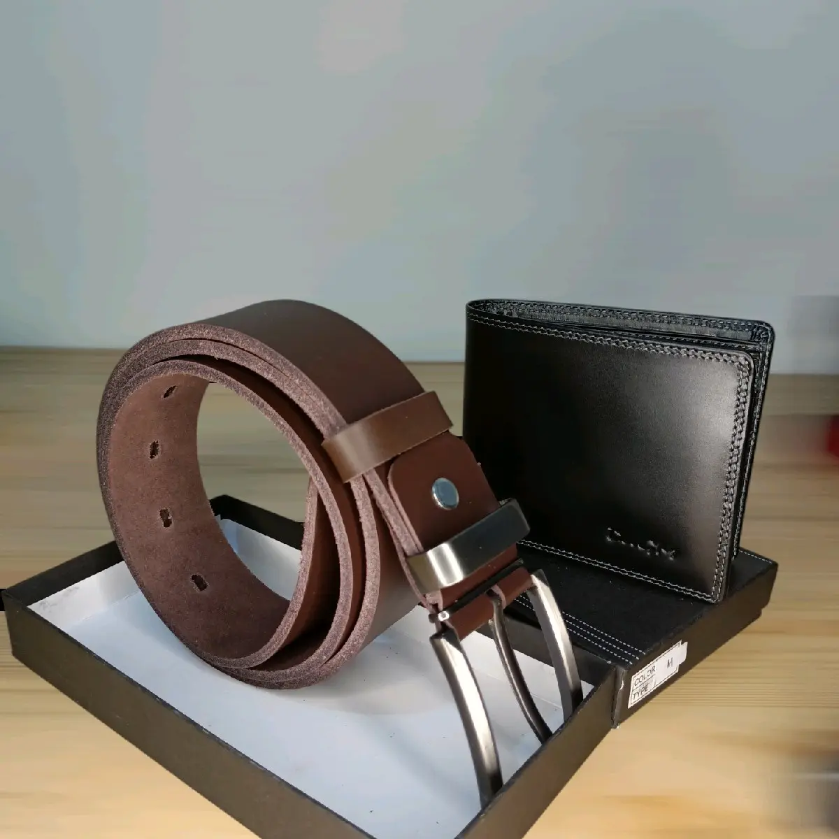 Sabuk Polos DaGM + Dompet Kulit Asli Model Lipat Tidur Full Kulit Tanpa Lapisan Ikat Pinggang Dan Dompet Kulit Asli Dompet Pendek- Leather Belt Pria