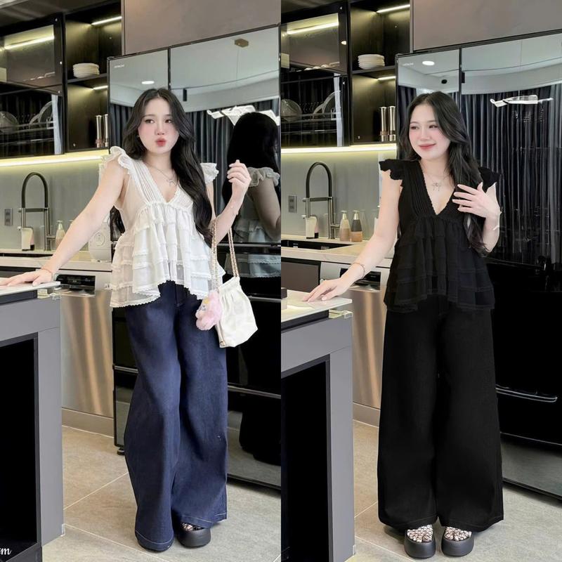 S971 (TÁO ĐỎ BIGSIZE 55-90KG) SET 2 MÓN ÁO CÁNH TIÊN CỔ V + QUẦN DÀI