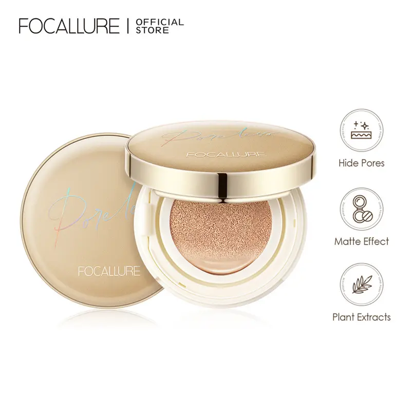Kem BB Nhẹ Không Lỗ Chân Lông Đệm Khí, FOCALLURE, 4 Màu Có Sẵn, Không Thấm Nước, Lâu Trôi, Làm Sáng Khuôn Mặt, Kem Che Khuyết Điểm, Kem Kem Nền Lì Mỹ Phẩm Kèm Bông Phấn Nữ Trang Điểm Cosmetic Women 6