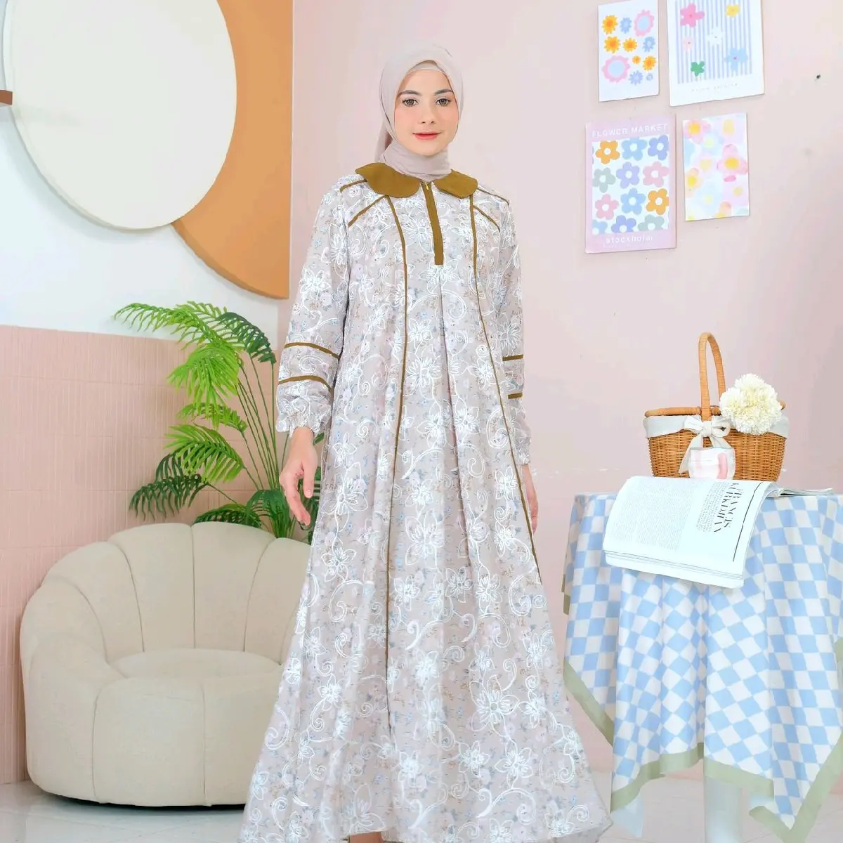 gamis premium katun bordir mewah Dress Wanita