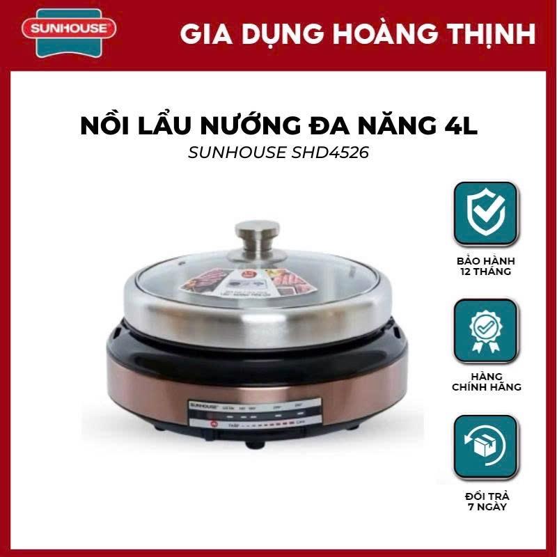￼Nồi Lẩu Điện Đa Năng SUNHOUSE SHD4526 - 4L, Chống Dính, Kèm Chảo Nướng, Nấu Lẩu/Chiên/Xào/Nướng