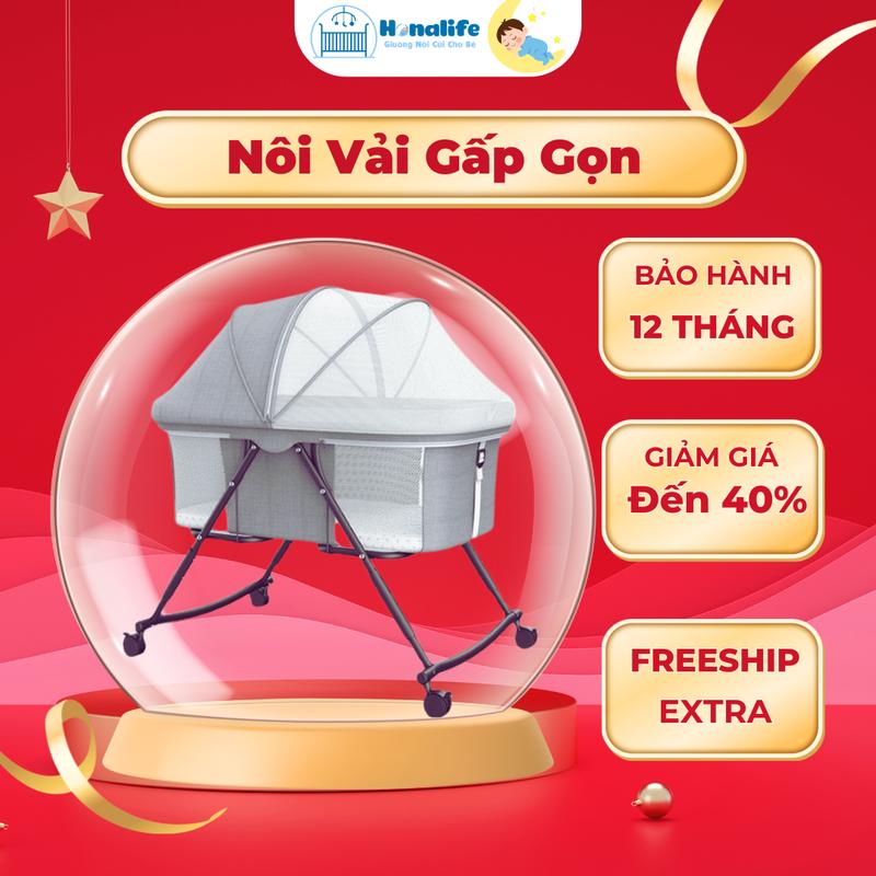 Nôi gấp gọn cho bé tiện lợi điều chỉnh được độ cao - Tặng kèm màn và nệm - HONA136 nôi  ngủ