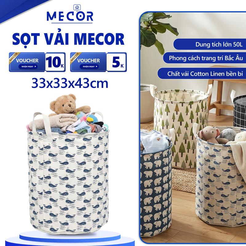 MECOR Sọt Vải Cotton Linen Đựng Đồ Đa Năng 50L - Thùng Rổ Túi Giỏ Quần Áo Bẩn Tiện Lợi Trang Trí Nhà Cửa