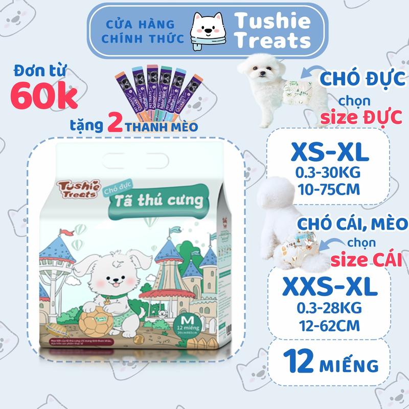  Tã cho chó mèo Tushie Treats cao cấp Mèo chọn size CÁI tã bỉm thú cưng bịch 12 miếng đủ size từ XXS-XL 0.5-30kg  