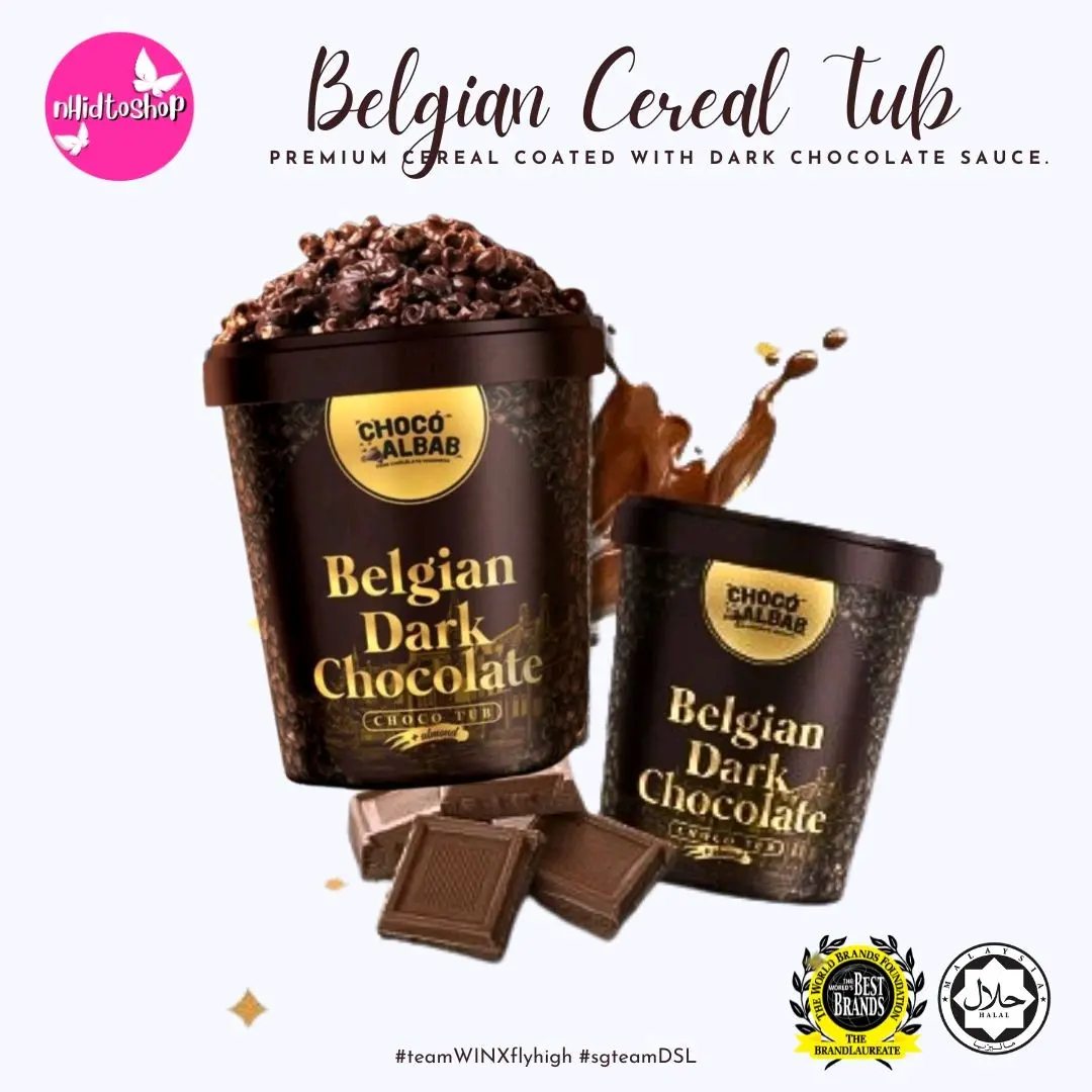 Choco Albab Belgian Dark Choc Tub | Mini Choco Crunch Cereal coated in Dark Chocolate Sauce & Topped with Almonds  | SG Instock | Crunchy Snack Dessert