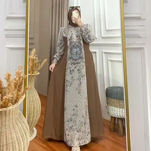 ALUNA DRESS Gamis Wanita Set Hijab Seruty Printing Motif Kekinian Simple Elegant Lebaran 2026