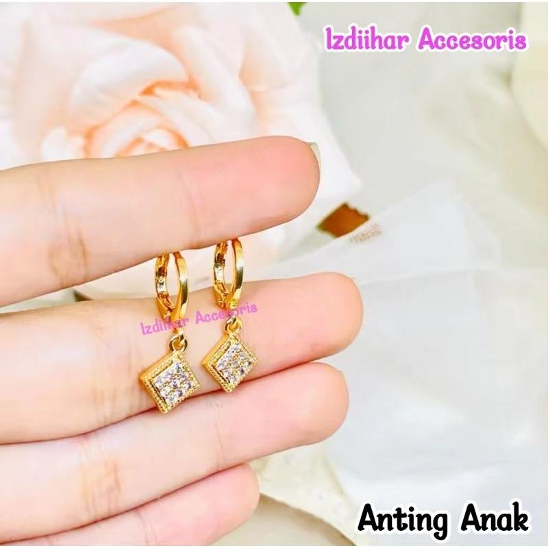 Anting Anak Gandul Kotak Anting Klip Titanium Anti Karat COD Cewek Costume Fashion 4