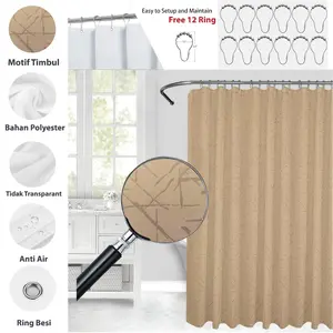 Tirai Gorden Kamar Mandi Bahan Polyester Shower Curtain Free Set Cincin Pengait Curtain Rail Ring