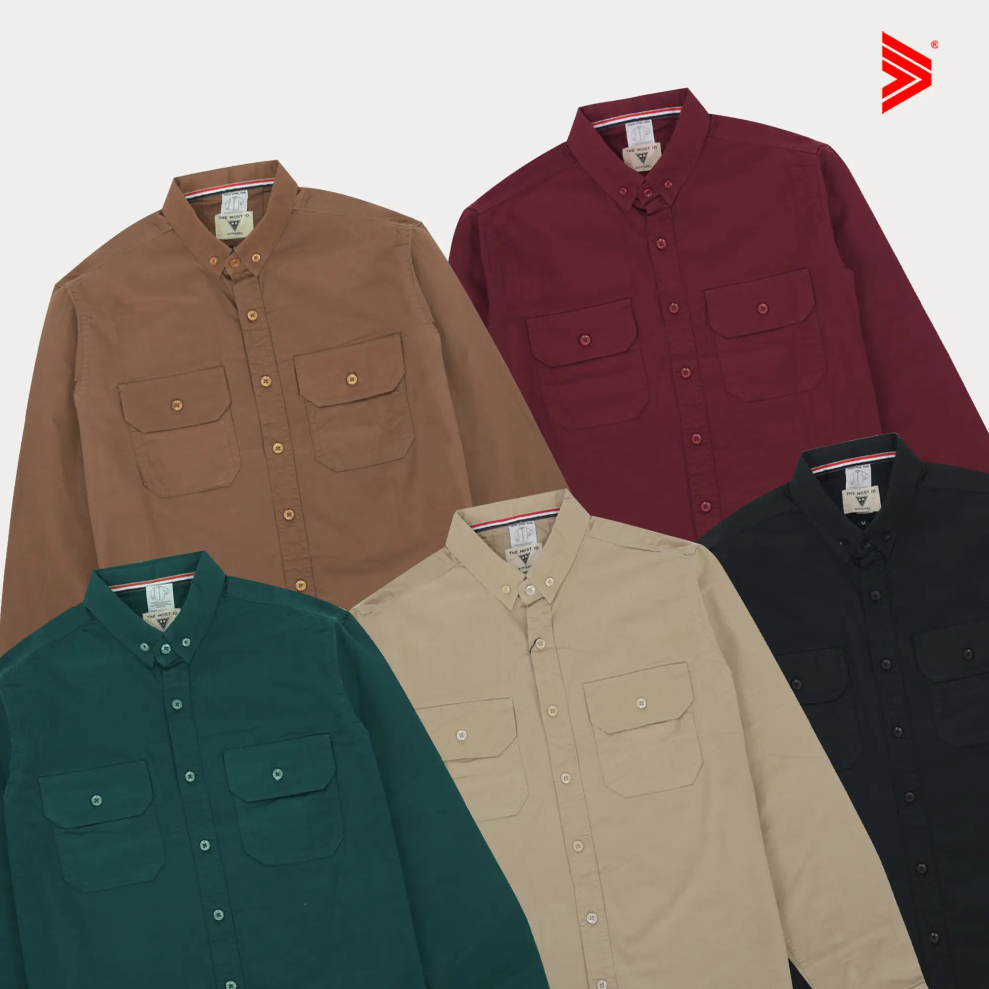 Tiagan99 Kemeja Baju hems Tactical Pria Hijau Olive Abu Maroon Kantong Dua Lengan Panjang Kemeja Kantoran Kuliah Formal