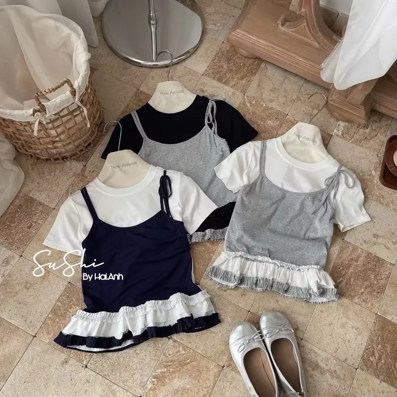 Set áo liền 2 dây đẹp xinh viền bèo Hàng Qc chất mềm mát @Dotie.Cloth