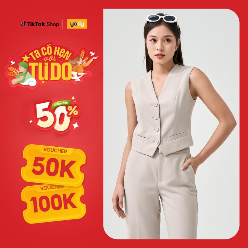 Áo Vest Nữ Gile Cúc Bọc Túi Cơi Cộc tay không nhăn không xù VEN7017