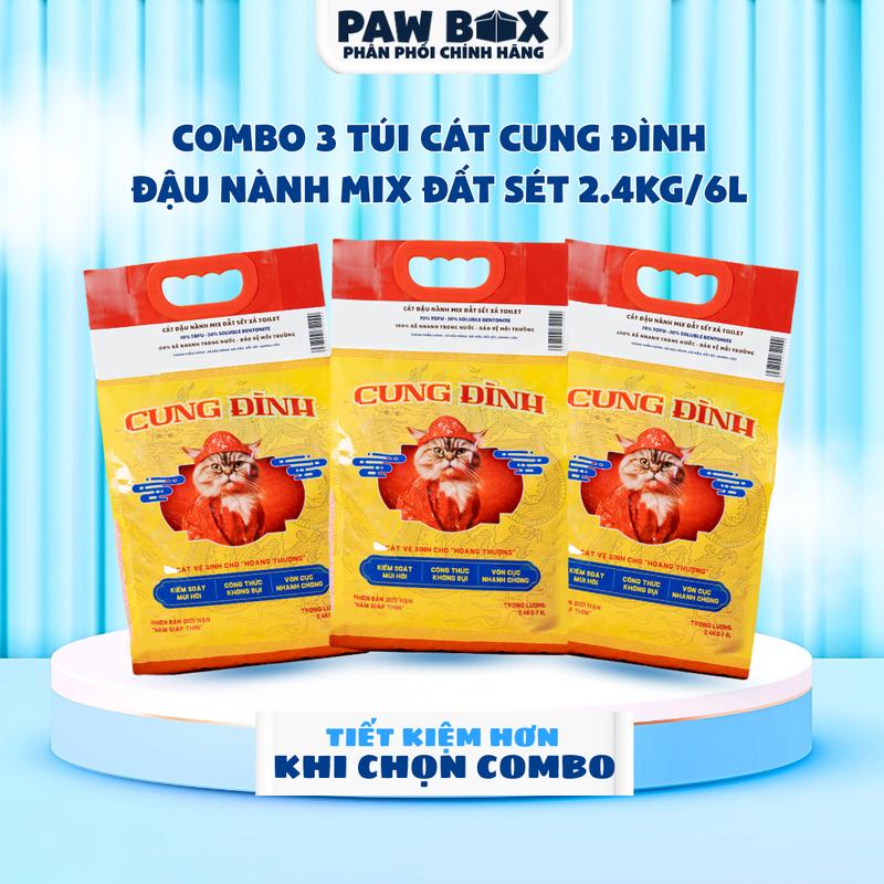  COMBO 3 Cát mèo hữu cơ Cung Đình đậu nành mix đất sét cho mèo xả toilet 2.4kg  6L  