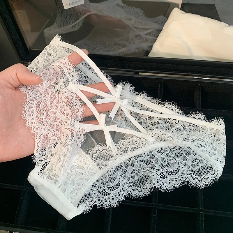Quần Lót Hai Bên Buộc Dây Ren, Thiết Kế Dễ Thương Và Gợi Cảm, Lưới Màu Tím Gợi Cảm, Xuyên Thấu, Cạp Thấp, Phong Cách Pháp, Đồ Lót Cho Phụ Nữ 2