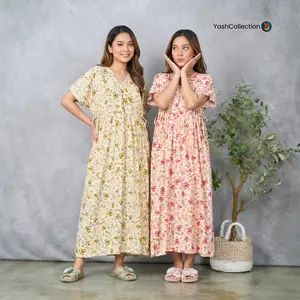 Daster Kimono Dress AMANDA Panjang Semata Kaki Wanita Busui Bumil Katun Rayon Lembut Nyaman YashCollection