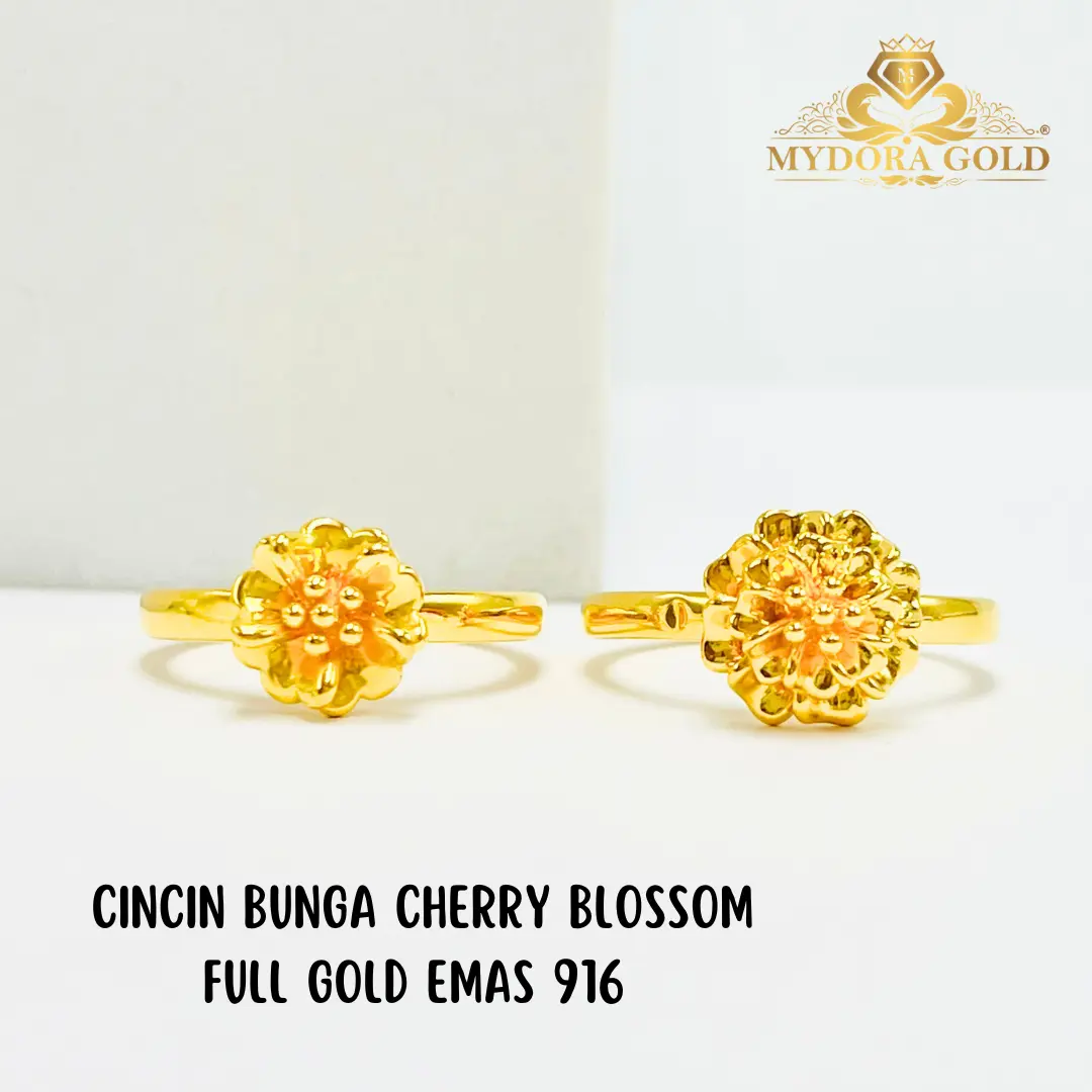 MYDORA Cincin Bunga Cherry Blossom Full Gold (5G) l EMAS 916/22K