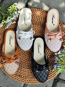 Luvee Shoes - Sandal Selop Anak Perempuan Brukat Mutiara Pita Simpul Mahira | Sandal Selop Wanita