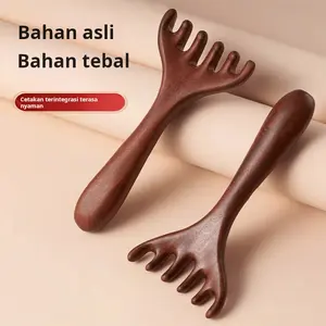 Sisir pijat cendana dengan desain sisir meridian kepala, sisir pijat lima gigi rumah tangga, sisir meridian kayu bergigi lebar, cocok sebagai hadiah.