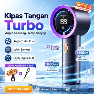 Kipas Tangan Turbo 199 Level Adjustable 20000mAh - Portabel, Bisa Digantung, Tanpa Pisau & Senyap, Layar Digital USB Rechargeable untuk Kantor/Meja/Outdoor