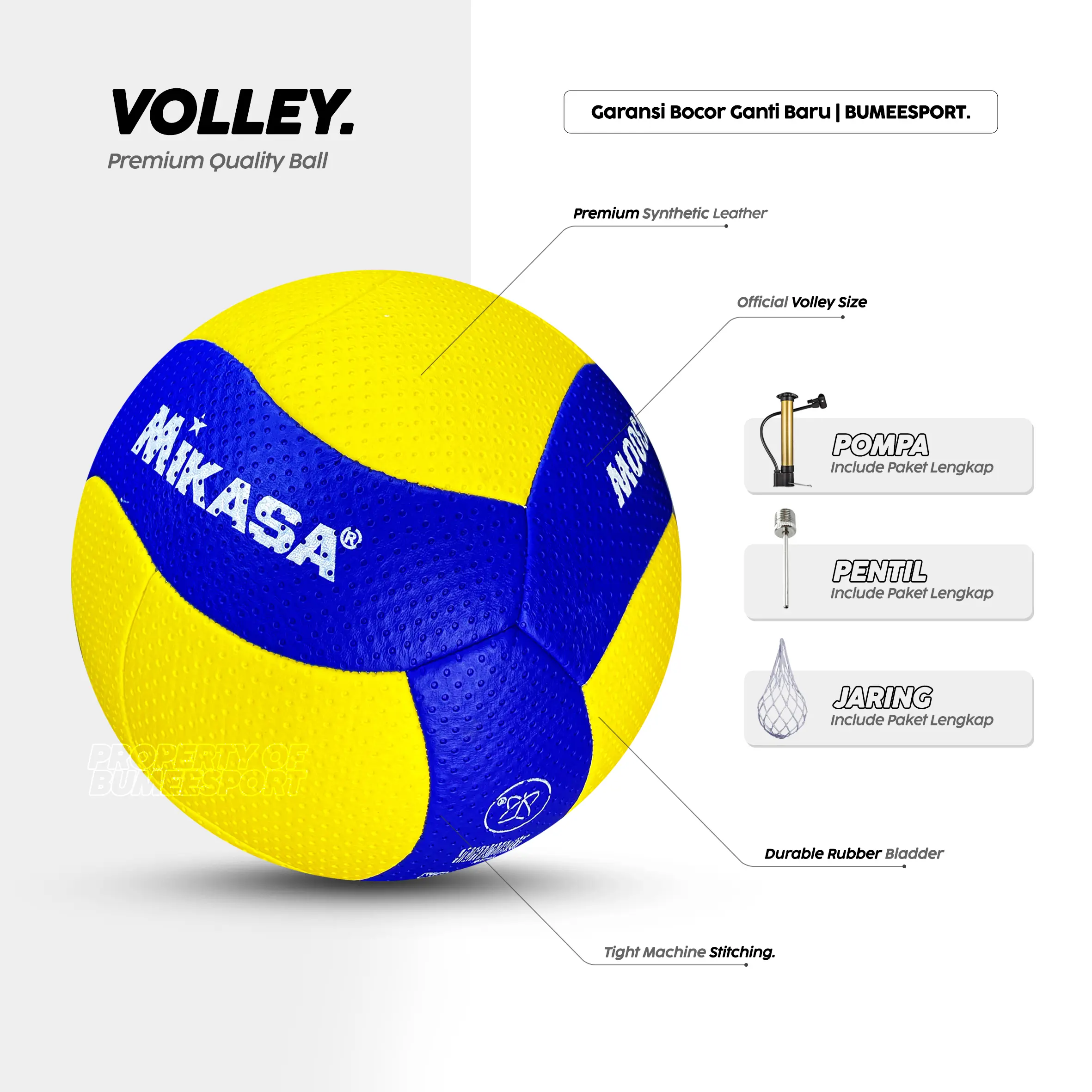 Bola Voli Mikasa V300W | Jahit Mesin Bahan Premium | Bola Voli Bergaransi | Gratis Pompa Pentil | Volly Volley Voly