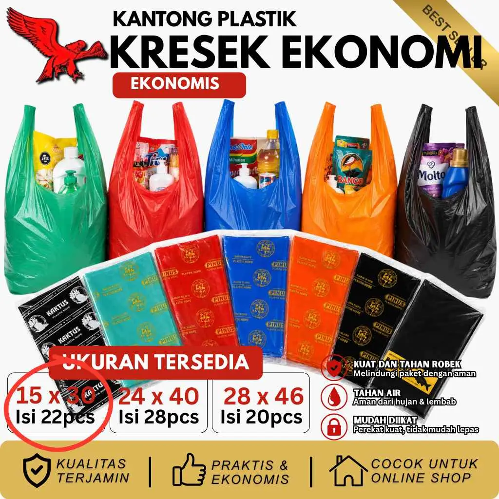 Kantong Kresek Ekonomi WARNA Uk15-24-28 PINUS / KAKTUS / BANDENG TIPIS Murah Anti Bocor Anti Sobek Kuat dapur Rumah Tangga