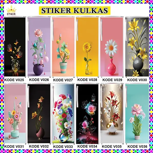 Stiker Kulkas 1 Pintu Motif Karakter Vas Bunga
