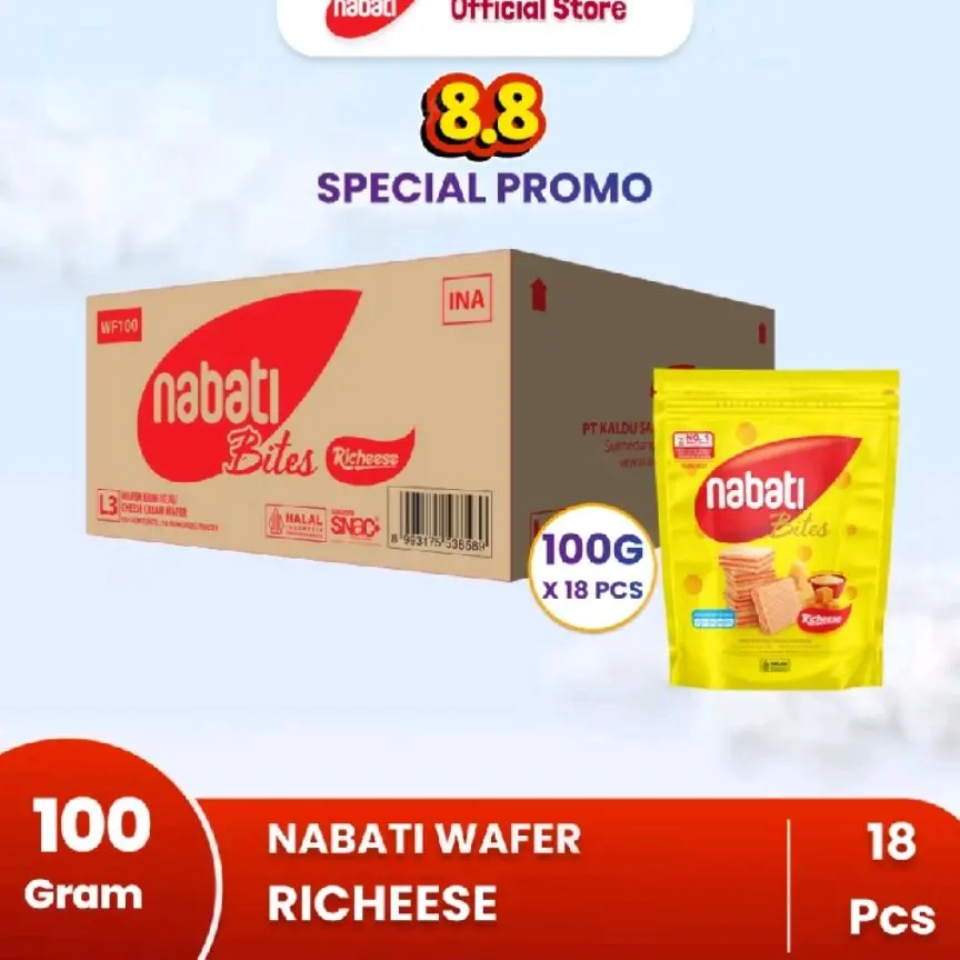 Nabati Wafer Bites Richeese 100g x 18 Pcs - Spesial Promo 8.8 - Makanan Ringan Enak dan Lezat