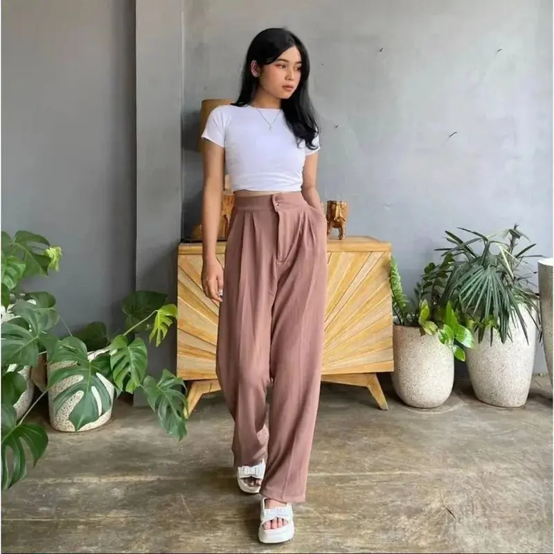 ￼Jennie Knit Pants Celana Kulot Highwaist Knit Kancing Wanita Panjang 2