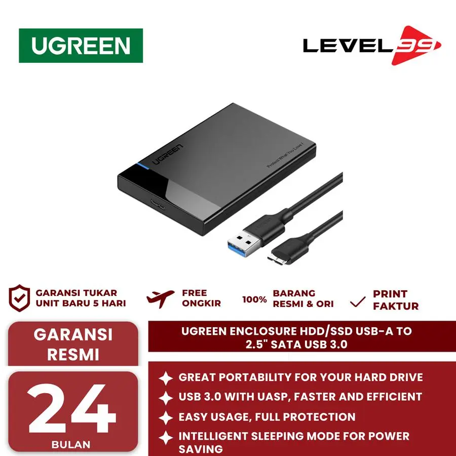 UGREEN ENCLOSURE HDD/SSD USB-A TO 2.5" SATA USB 3.0 - 30848