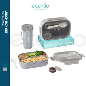 【Stok terbatas】【Set makan dan gelas】【K】ecentio kotak bekal anti tumpah kotak tempat bekal 1200ml+500ml free sendok kotak saus BPA FREE Makan Plastik Set Kitchenware