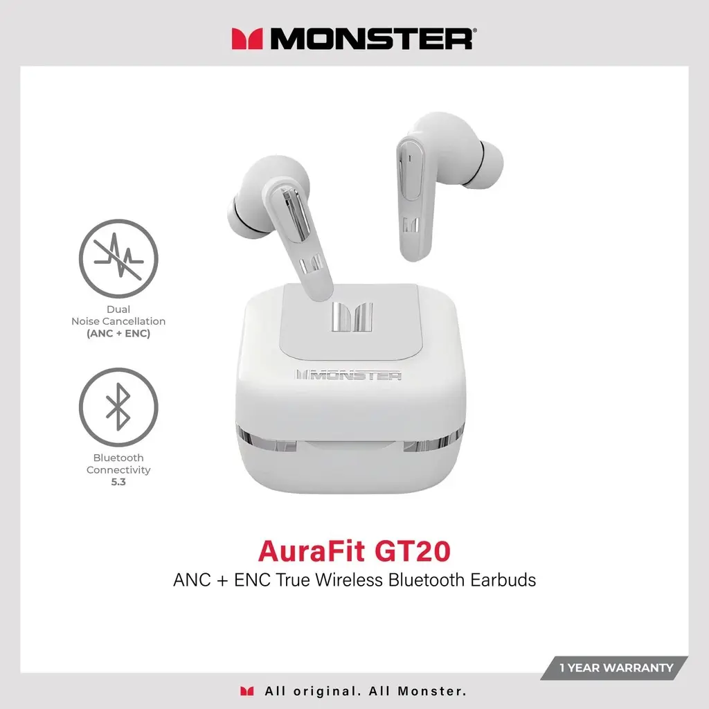 Tai nghe nhét tai nghe không dây đích thực, MONSTER AURA FIT GT20, với ANC và ENC V5.3, tai nghe Bluetooth không dây đích thực ANC + ENC