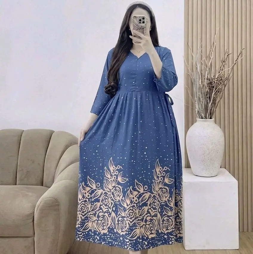 Daster Jumbo Cantik untuk Ibu Menyusui dengan Lengan 3/4 dan Resleting Depan Bahan Rayon Tebal Nyaman dan Fleksibel Dress Motif