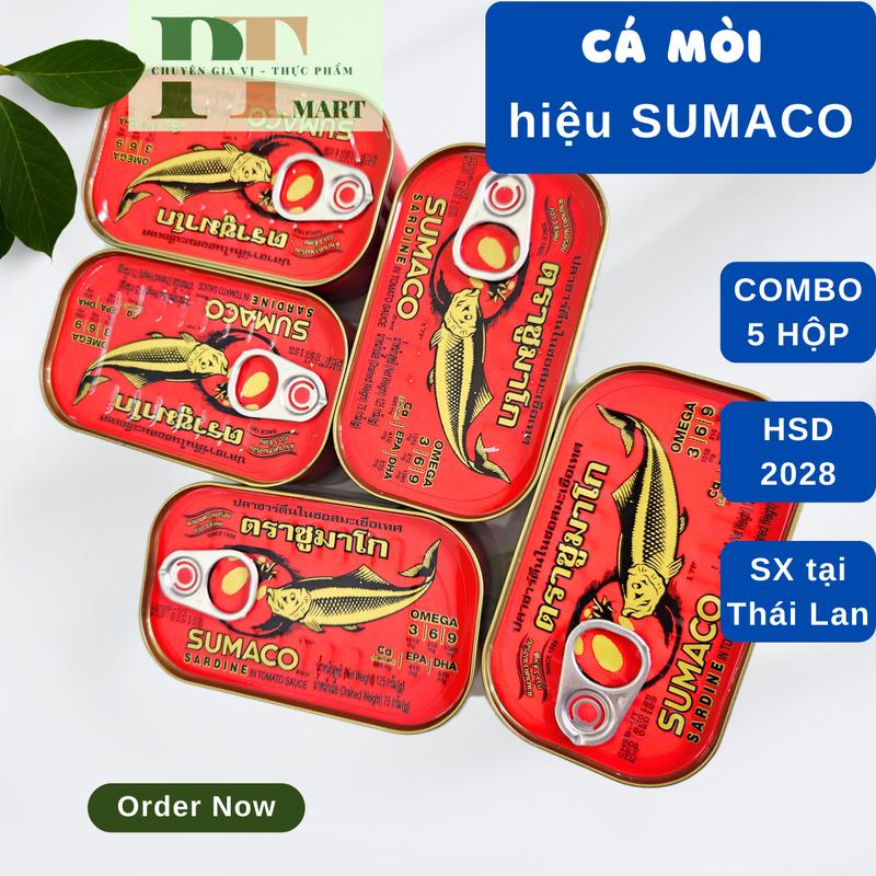 HSD.2028 Combo 5 hộp Cá Mòi hiệu Sumaco Thái Lan 125gr. Sardine Chua Ăn Vặt Thức Ăn Food