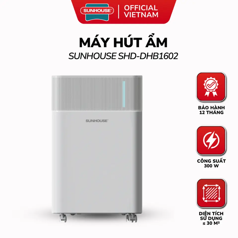 Máy Hút Ẩm SUNHOUSE SHD-DHB1602 - Bảo Hành 12-36 Tháng, Phù Hợp Không Gian 30m2, 3 Chế Độ Hút